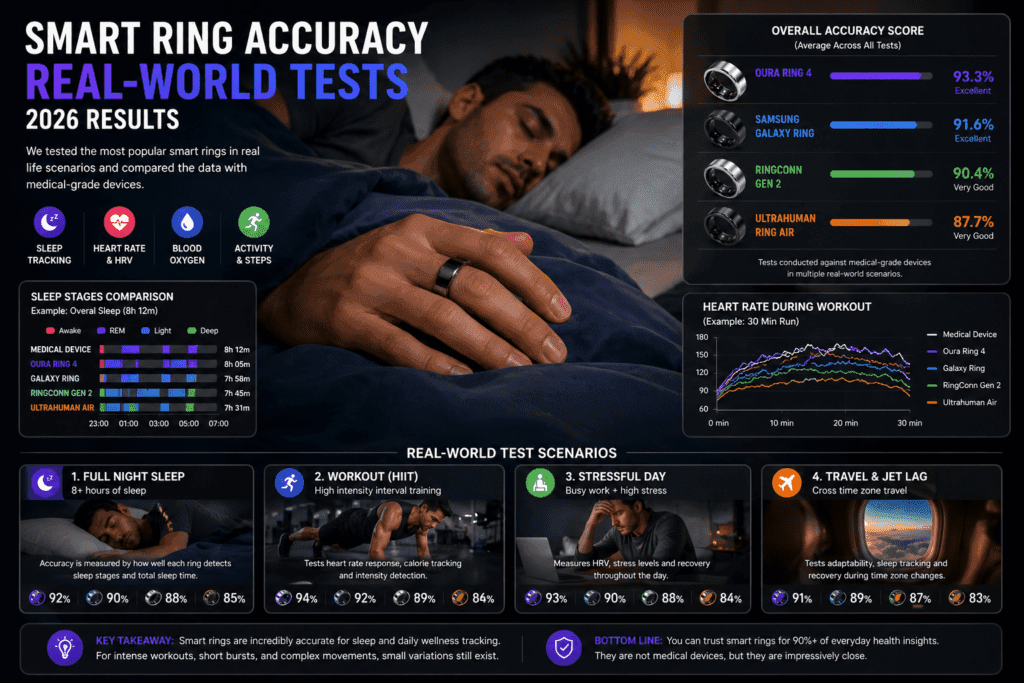 Smart ring real world test 2026 showing sleep tracking heart rate and HRV accuracy results
